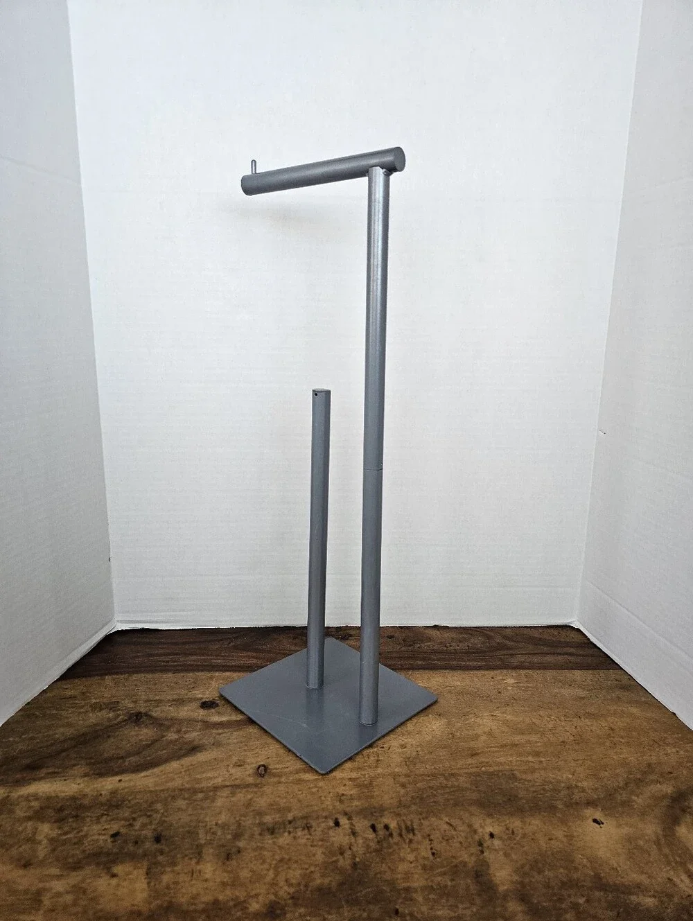 Freestanding Toilet Paper Holder Stand with Storage, Metal Gray Finish Fits 4
